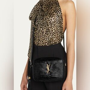 YSL Lou Camera Bag with Tassel/Croc Embossed Leather